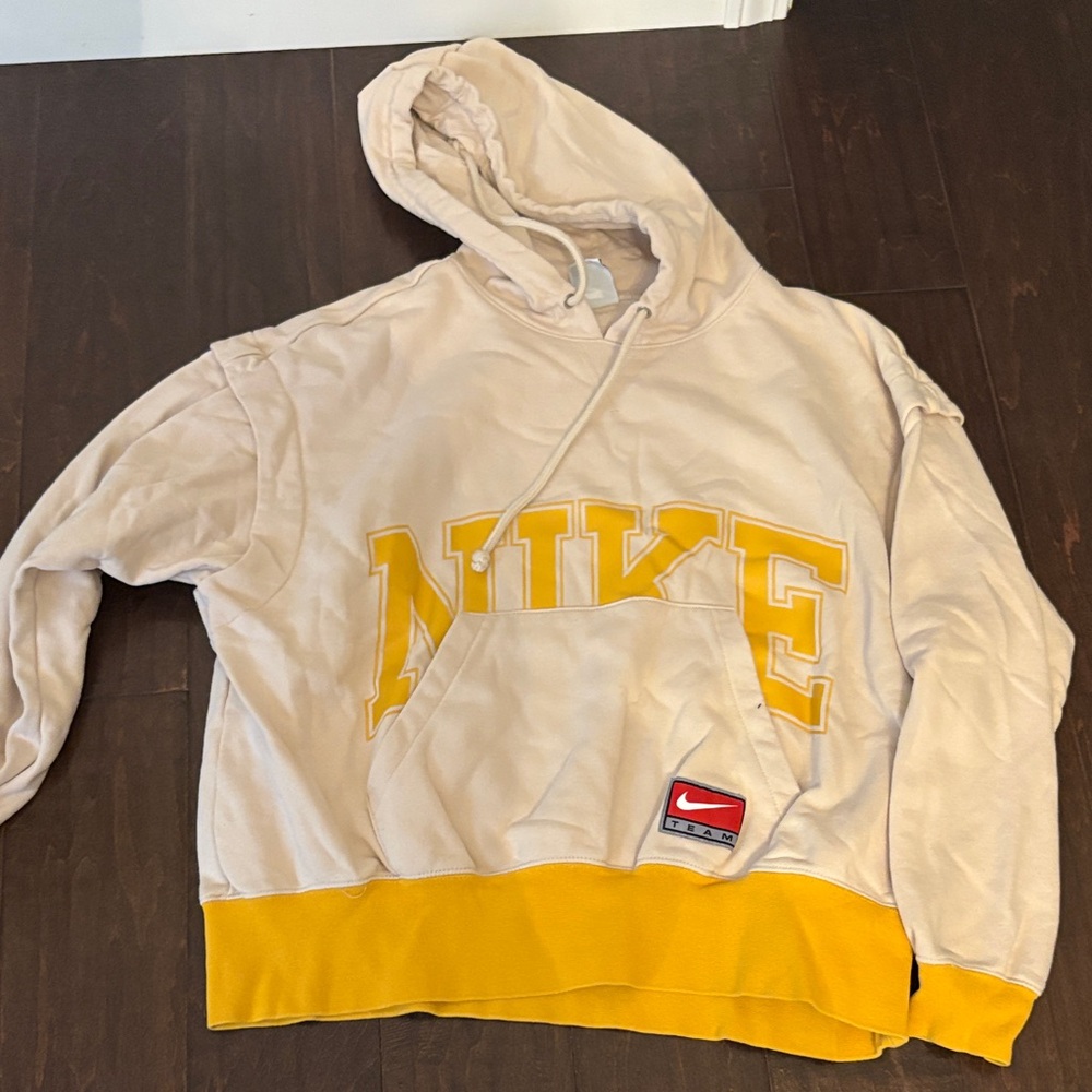Nike Women's Cream Hoodie with Yellow Accents